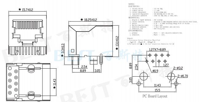 rj45插座網(wǎng)絡插頭5621 10P8C 1*1